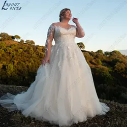 LAYOUT NICEB Scoop Neck Applique abito da sposa 2024 Plus Size a-line Tulle abiti da sposa bottoni posteriori abiti personalizzati novias bodaLAYOUT NICEB Scoop Neck Applique Bride Gown 2024 Plus Size A-Line Tulle Abit