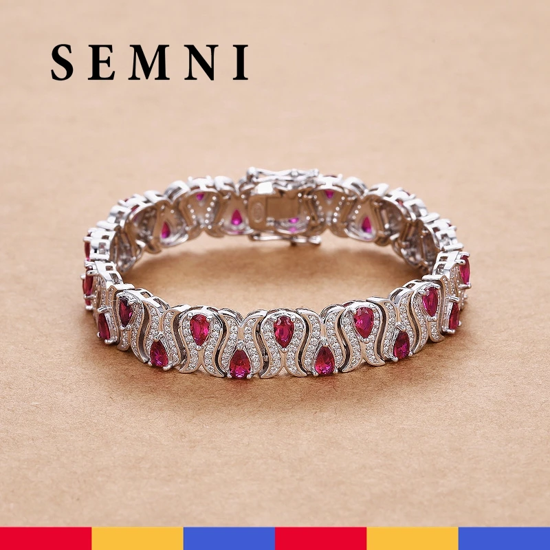 

SEMNI 100% 925 Sterling Sliver 3*5mm Emerald Ruby Gem Bracelet for Women Grils White Gold Plated Bangle Pulseras