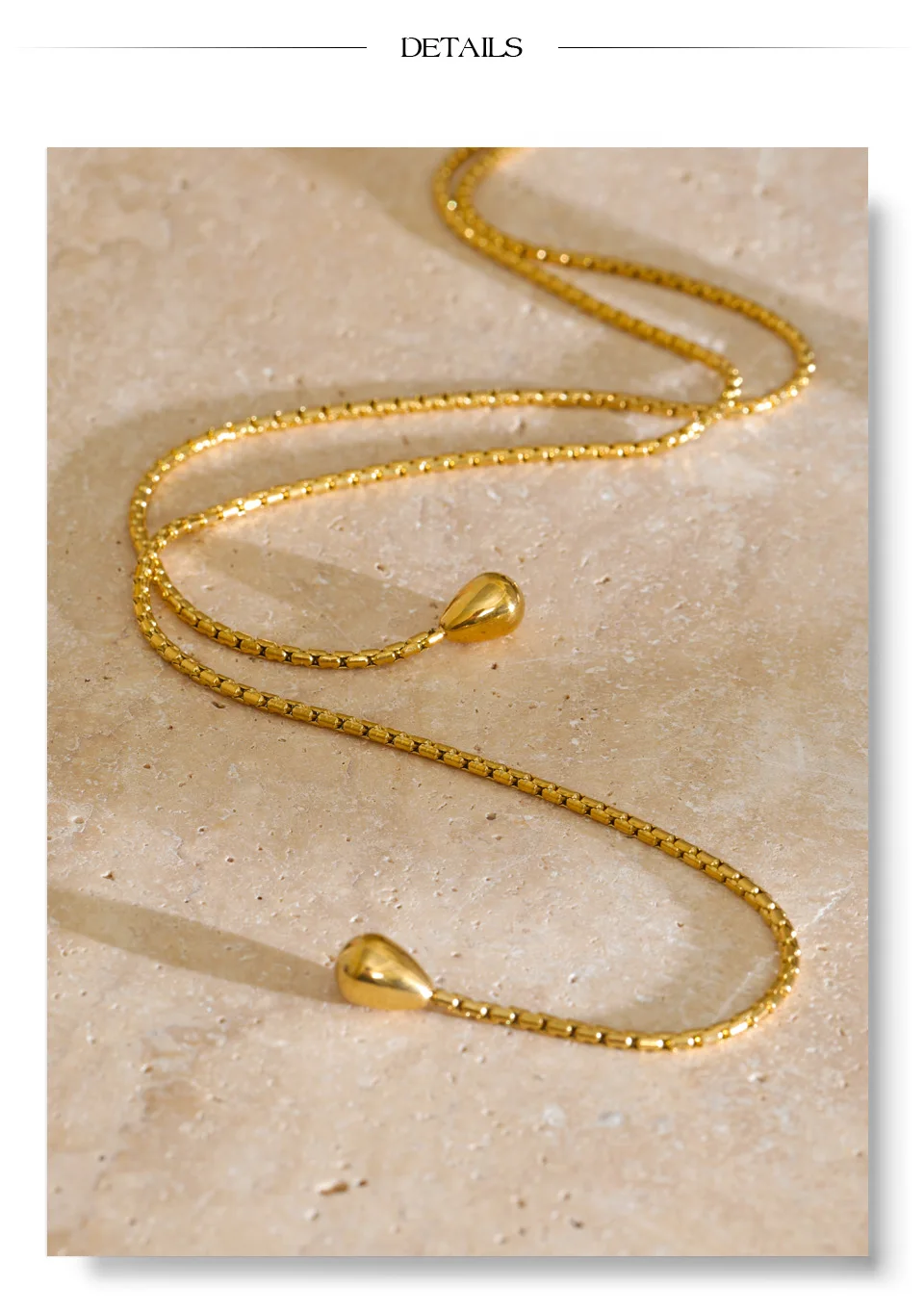 Yhpup 130cm Stainless Steel Chain Stackable Necklace 16K Gold Color PVD Plated Waterproof Distinctive Jewelry