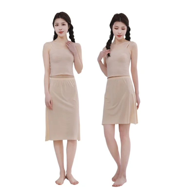 Plus Size bottoming skirt Half Body Slips Dress For Summer Thin Ice Silk High Waist Elastic Anti-Penetrating Underskirt Lining