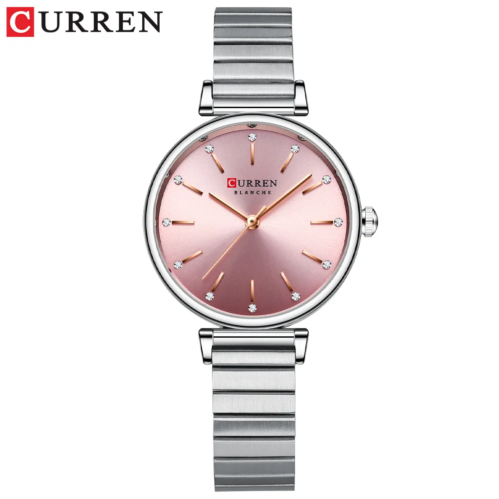 CURREN 9081 Relógio de quartzo feminino redondo simples moda casual relógio de pulso para presente de aniversário feminino