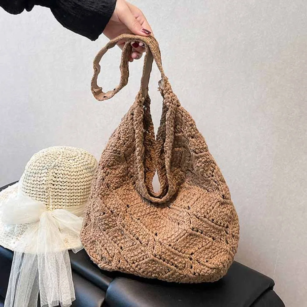 

Hollow Out Flower Knitting Bag Beach Handbag Tote Bag Beach Bag Bohemian Style Large Capacity Hollow Shoulder Bag Streetwear