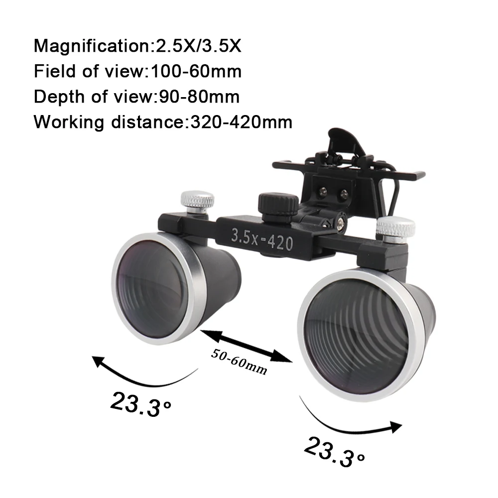 Binocular de aumento para odontología, lupa médica, 2,5/3,5x, Departamento de otolaringología, lupa binocular, Faro de 5W