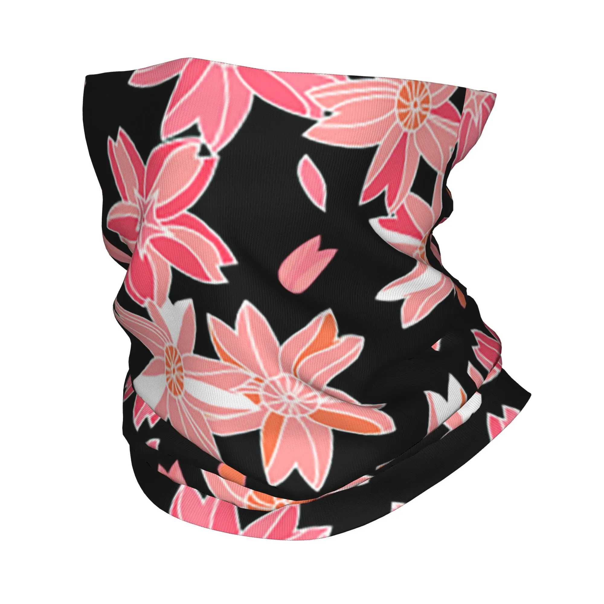 Pink Asian sakura flowers on navy blue Bandana Neck Gaiter Printed Wrap Mask Scarf Warm Headwear Outdoor Sports Unisex Adult