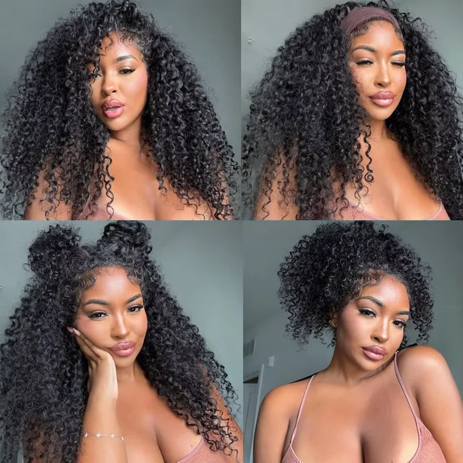 Kinky Curly 3 IN 1 Half Wig Human Hair Wear and Go Deep Curly  Wig Machine Made Clip-in Upgrade Human Hair Wigs