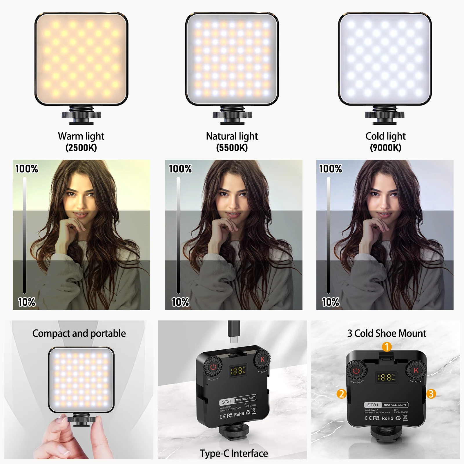 BAFANG Mini Bi-Color Fill Light Portable Pocket Soft light Cold Shoe Mobile Phone Live Camera Vlog Light Mini Tripod