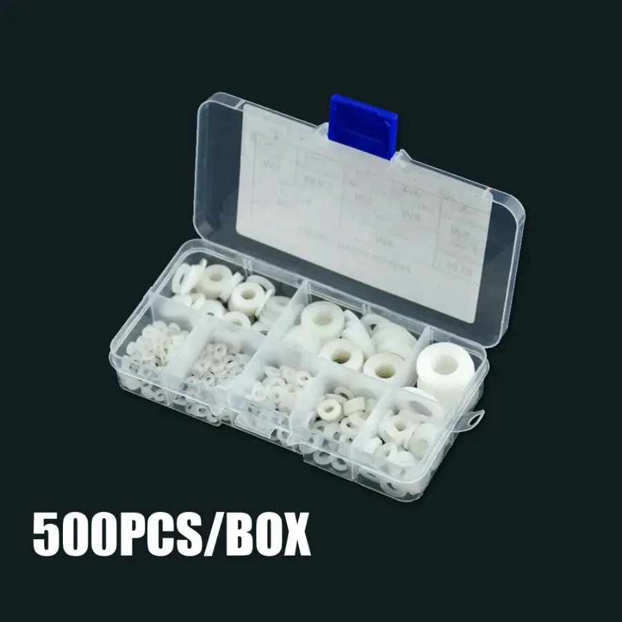 500Pcs/Box Car Accessories M2 M2.5 M3 M4 M5 M6 M8 M10  Plastic Nylon Washer Flat Spacer Washer Seals Gasket O Ring Kit White