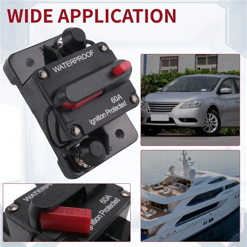 AEE3-Waterproof Circuit Breaker,With Manual Reset,12V-48V DC,For Car Marine Trolling Motors Boat Power Protect