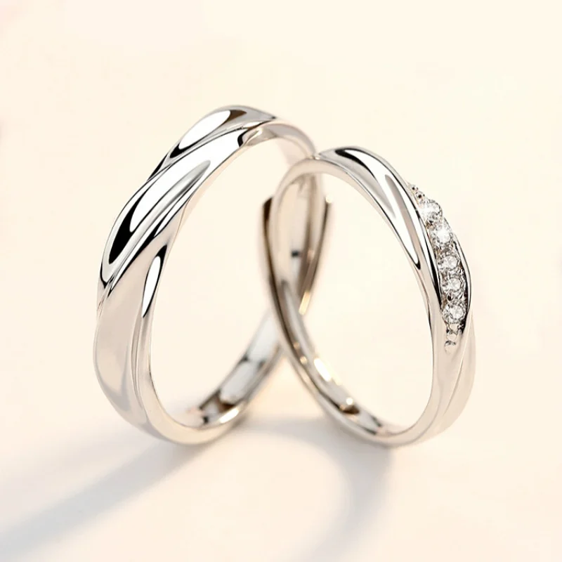 Mobius stripS925Sterling Silver Love Couple Ring a Pair of Light Luxury Minority Men's and Women's Open Rings for Couples