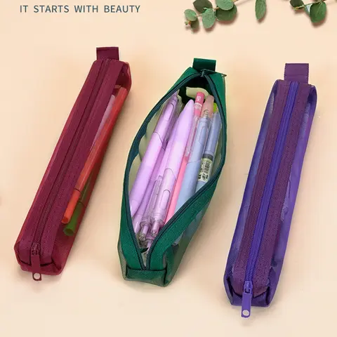 Nätpennfodral Bärbar Dragkedja Påse Pappersorganisatör Studenter Tentor Pennfodral Skolpappersmaterial 10 best sales jordgubbspenna - №4