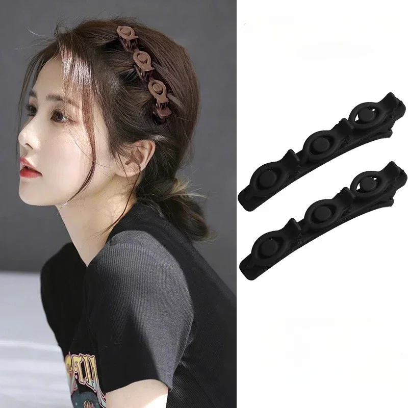 Red Velvet Double Layers Bangs Hair Side Clip Women Cute Barrettes Hairgrip Acrylic Braid Fashion Hairpin Hair Accessories Black