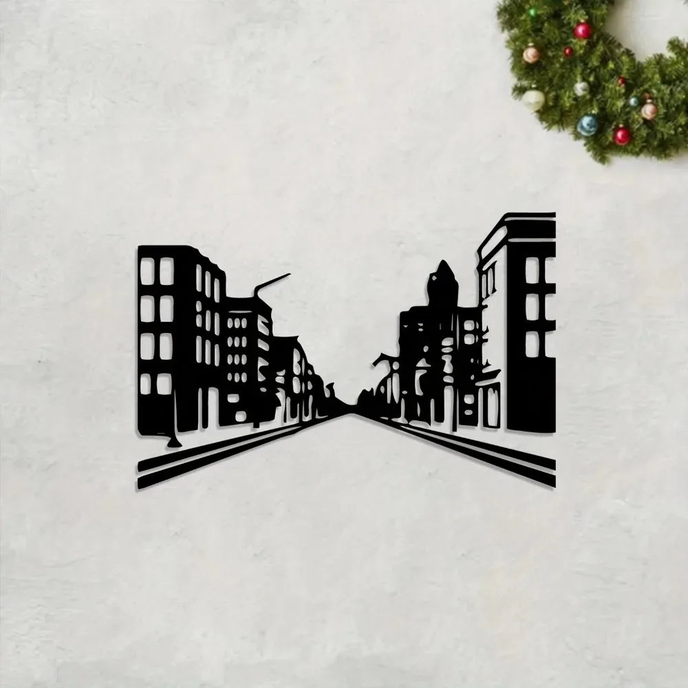 Brand Metal Wall Art City Skyline Weatherproof Sculpture for Living Room Garden Fence Urban Home Decor
