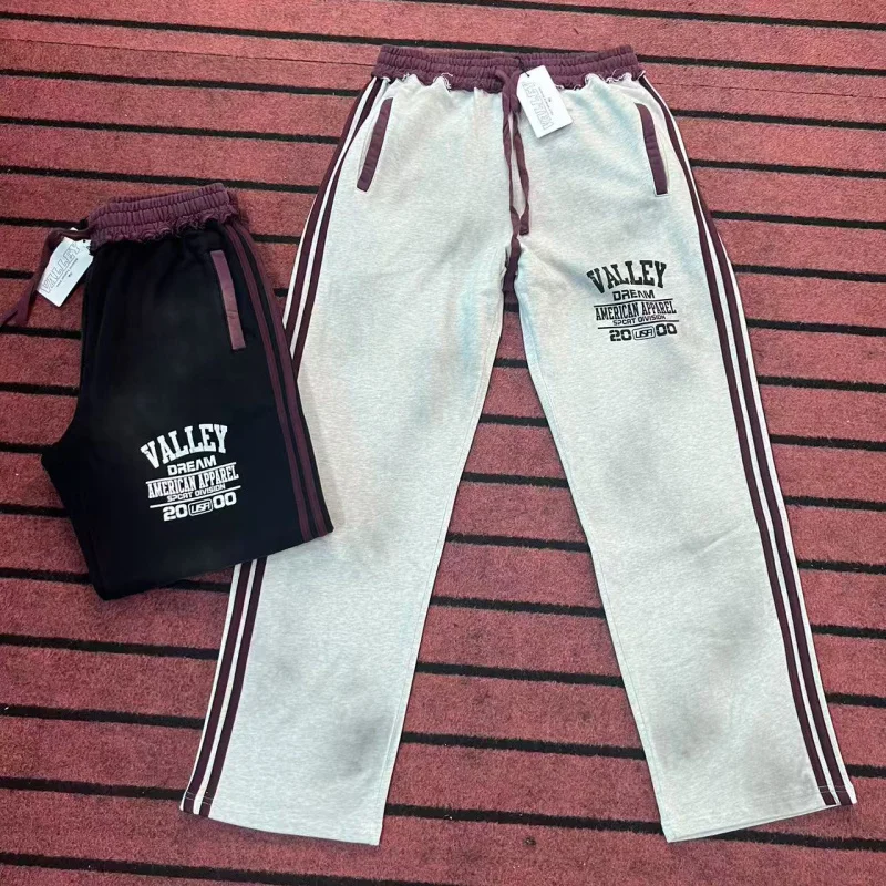 

V VALLEY American Retro High Street Color Blo Striped Waed out Heavy Du Straight Leg Casual Long Pants Men's Jeans