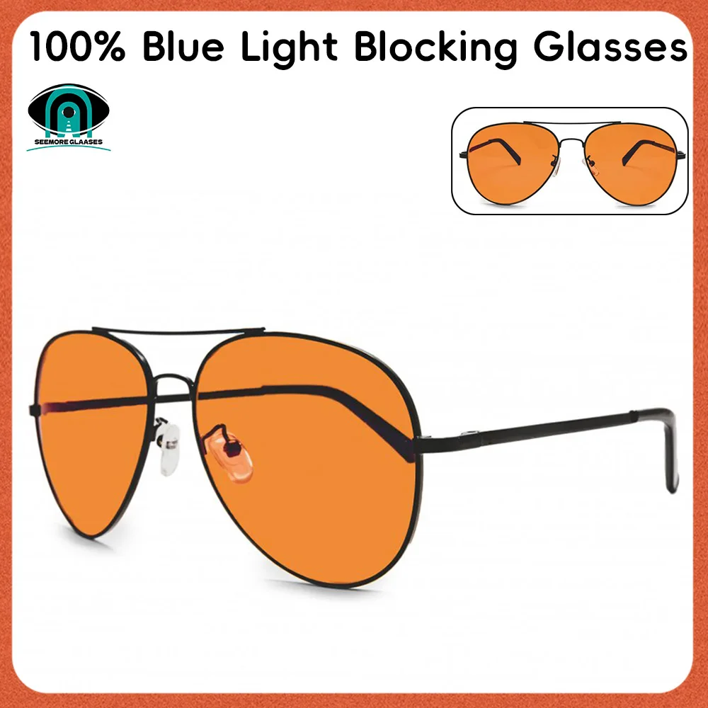 

Orange Yellow Lens Round Frame 100% Blue Light Blocking Glasses Blocking Green light blocking Fashion Glasses Gaming Reading