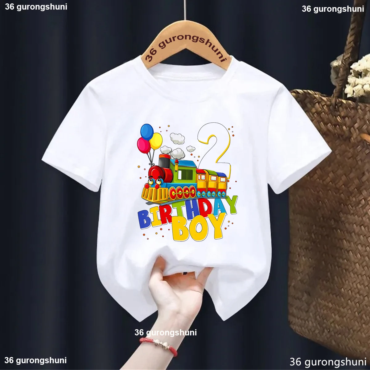 Children\'S Transportation Birthday T Shirt 2nd Birthday Train Printed Graphic Boy Boy T-Shirt Party Clothing Gift Toddler Tshirt