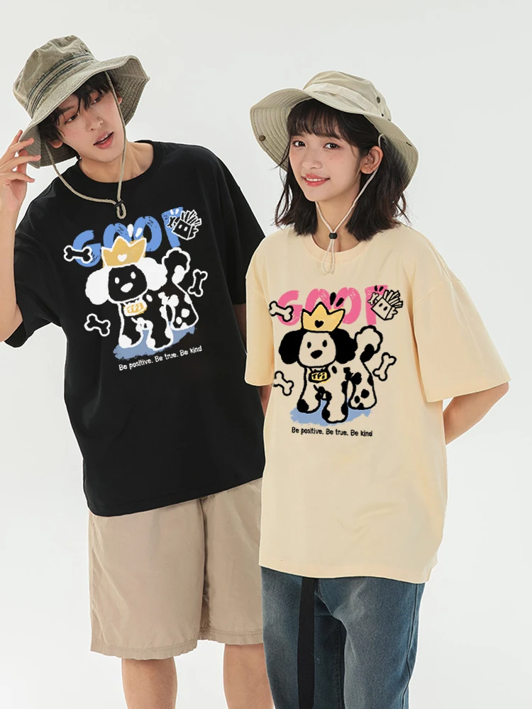 Crown Spotted Dog Graphic T-Shirt 2024 Popular Fashion Trend Couple clothes Summer High Quality Cotton Short Sleeves