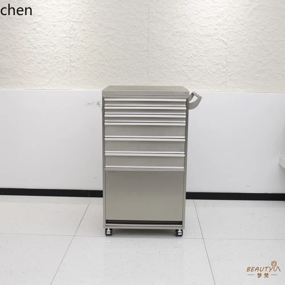 

YXY Barber Shop Stainless Steel Trolley with Hair Dryer Rack Hair Salon Trolley with Wheels Storage Cabinet Organizer Tool Box