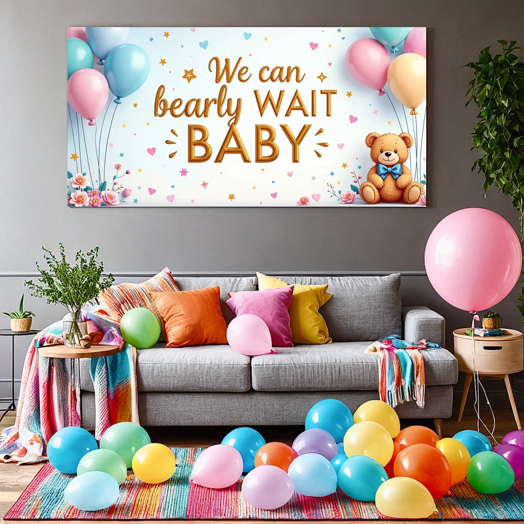 We Can Bearly Wait Baby Shower Banner Teddy Bears Flowers Balloons Decorations Photography Props Party Background Backdrop