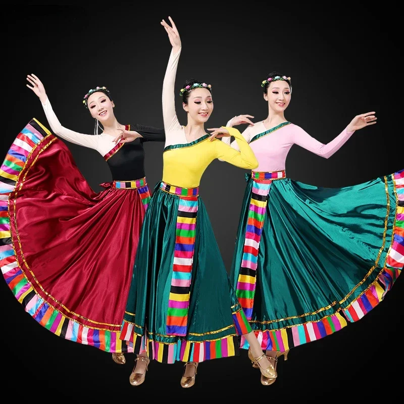 

Tibetan National Dance Costumes Mongolian Stage Dance Wear Folk Dance Mongolian Clothing Traditional Tibetan Dress Performance