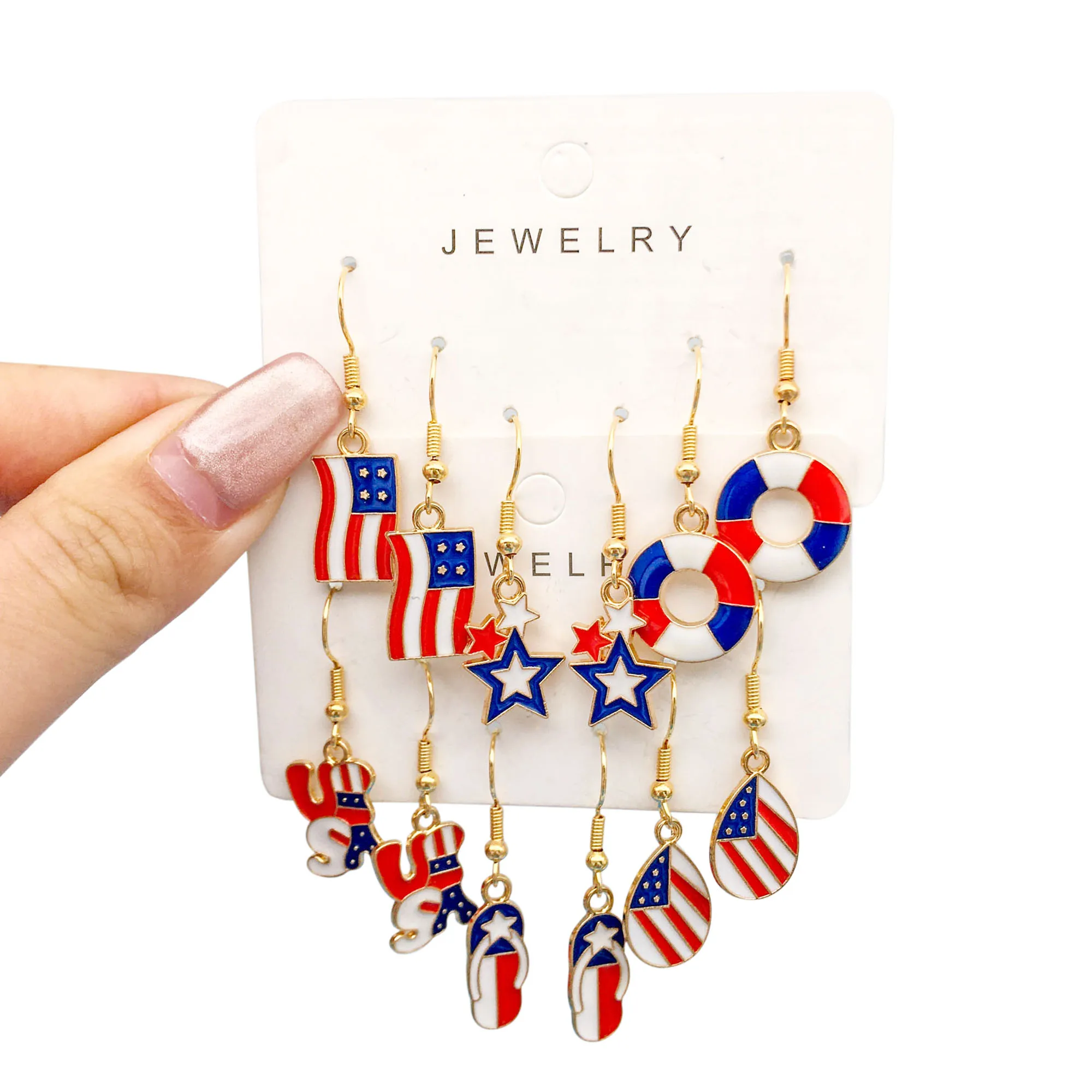 3 Pairs/ Set American Independence Day Flag Series Earrings Elegant Ethnic Style Alloy Jewelry Trendy Female Gift