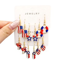 3 Pairs/ Set American Independence Day Flag Series Earrings Elegant Ethnic Style Alloy Jewelry Trendy Female Gift