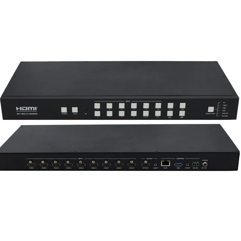 Quad Multi-Viewer 9x1 HDMI Switcher 9 Ports with Seamless Switch and IR