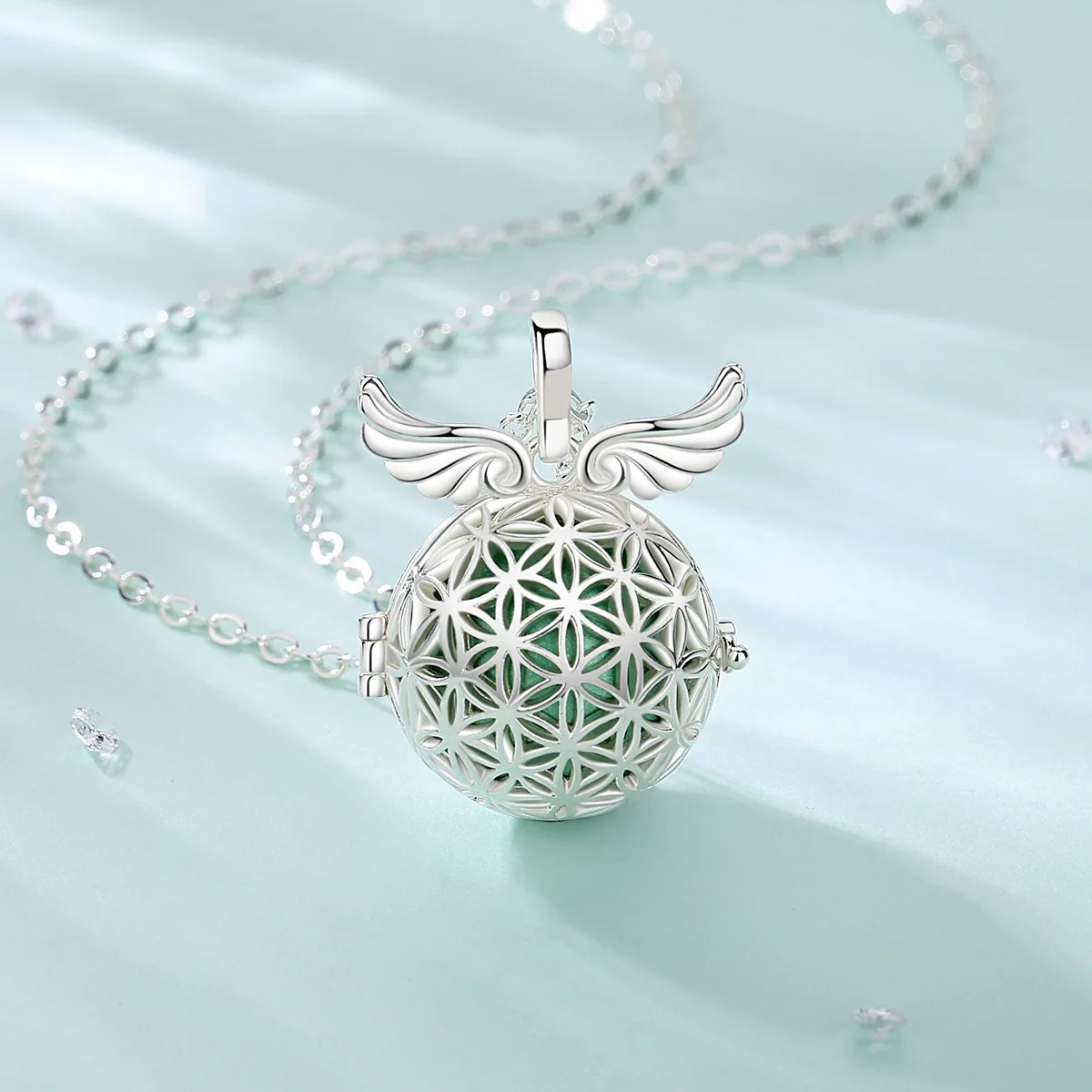 Eudora 20mm Harmony Ball Wing Tree of Flower Pendant Pregnancy Bola Angel Caller Baby Wishing Chime Ball Necklace Women Jewelry