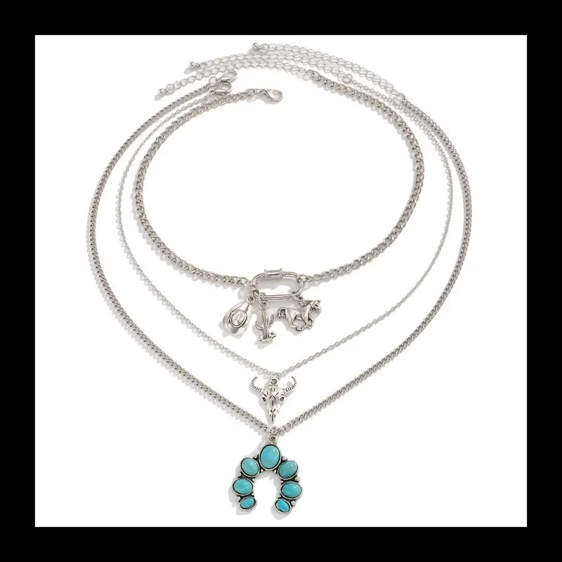 الرياح قبعة رعاة البقر سبيكة قلادة قلادة، خمر قلادة الترقوة الفيروز