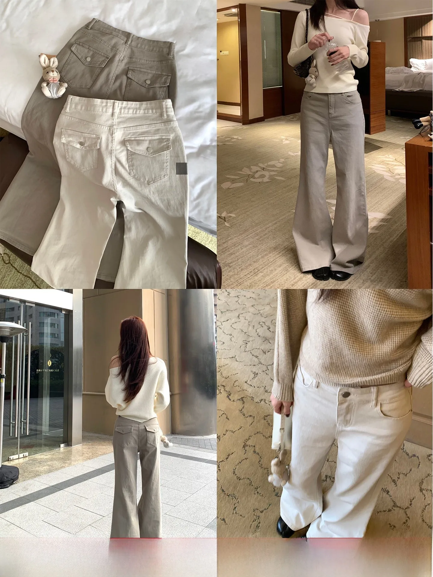 

Vintage Pocket Denim Jeans Women's Loose Fit Casual Flared Pants Comfortable Cotton Natural Waist Button Closure Casual Wear