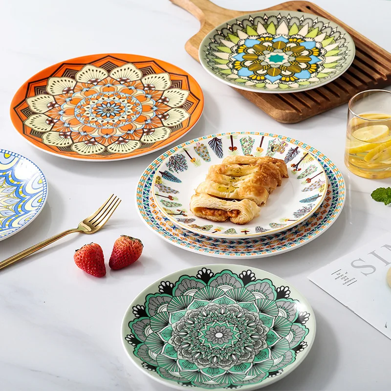 Juego de vajilla de cerámica de estilo europeo, platos cuadrados