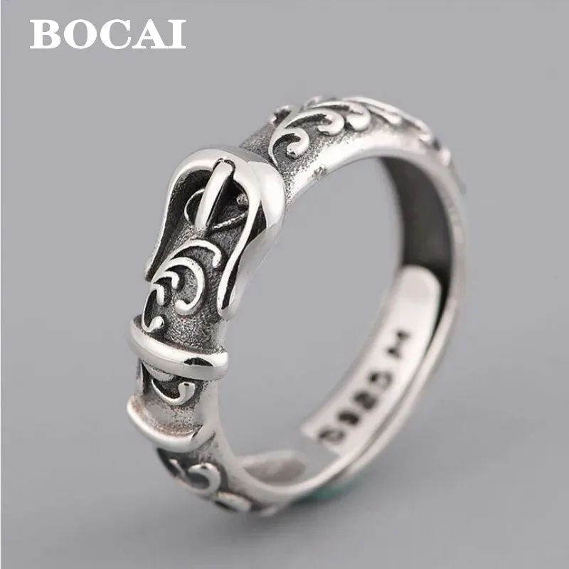 S925 silver vintage Thai silver ring men's and women's fashion silver ring belt buckle rattan pattern ring