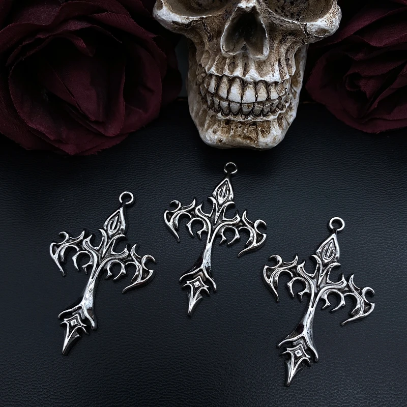 3pcs 35*55mm Fashion Vintage Black Oil Flame Cross Charms Gothic Pendant Designer Charms Fit Jewelry Making DIY Jewelry Findings
