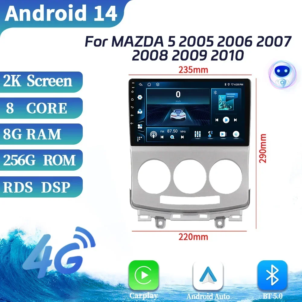 Para mazda 5 2005 2006 2007 2008 2009 2010 navegação central multimídia gps sem fio android os carplay tela de rádio do carro estéreo