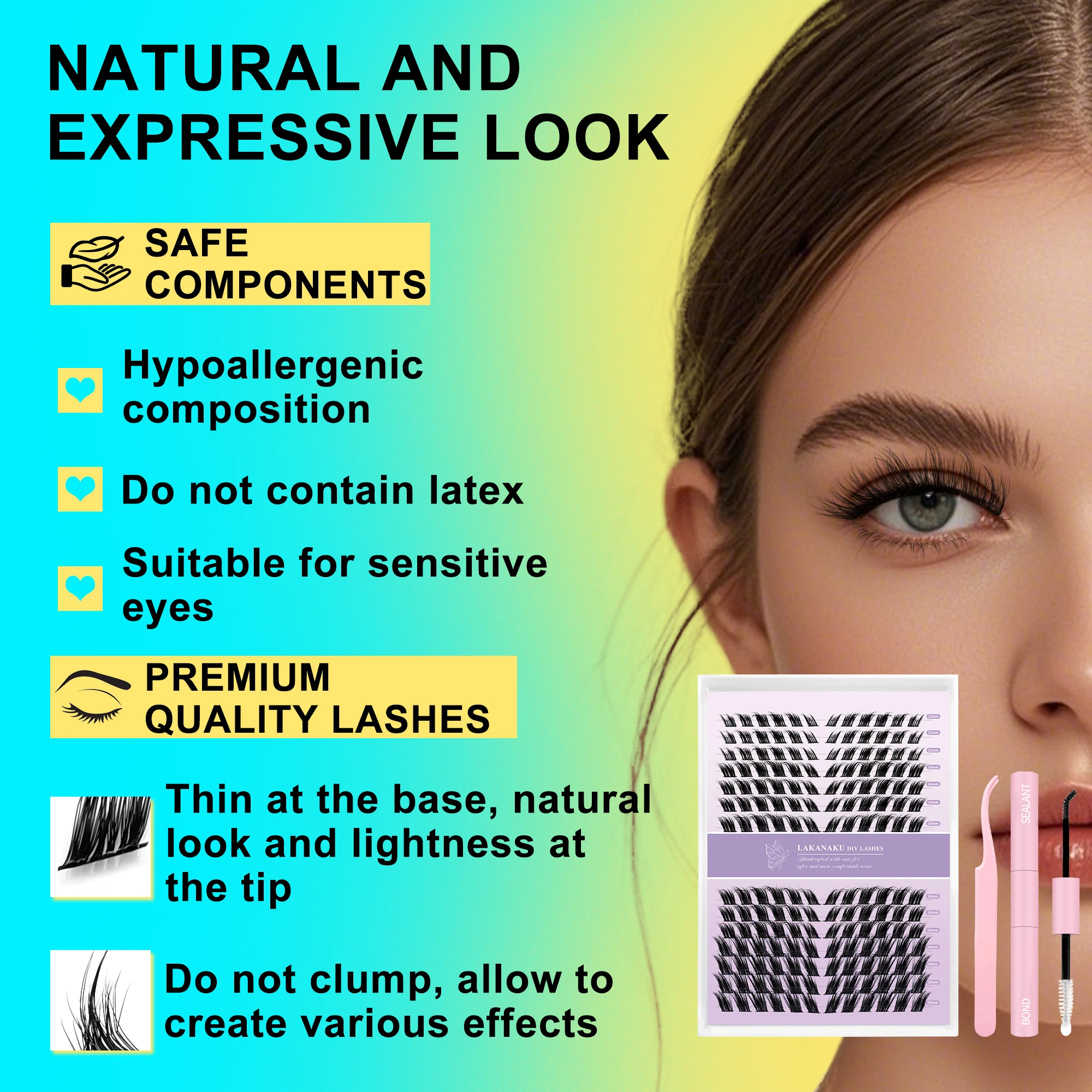 라카나쿠 168팬즈 3D 실크 폭스 아이 클러스터 속눈썹 12-18mm D컬 크리스 크로스 위스피 밍크 클러스터 DIY 속눈썹 간편 부착