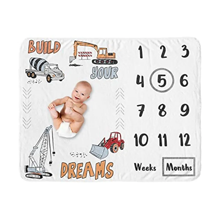 

Truck Boy Milestone Blanket Monthly Newborn First Year Growth Mat Baby Shower Memory Keepsake Gift Picture - Grey Yellow Orange