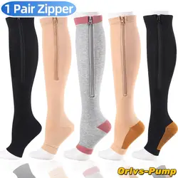 1 Pair Zipper Compression Socks Fat Burning Cycling Socks Running Men's Slim Sleeping Beauty Legs Varicose Vein Prevention Socks