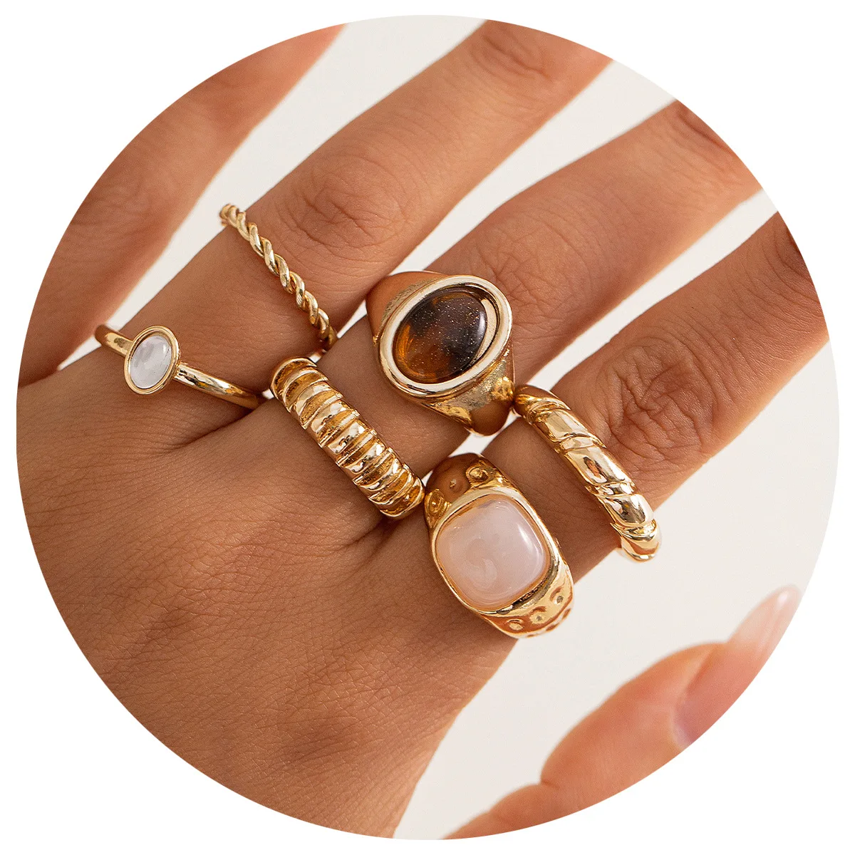 Premium Sweet Cool Micro Pave French Vintage Ring Teardrop Round Gemstone Stackable Band for Women