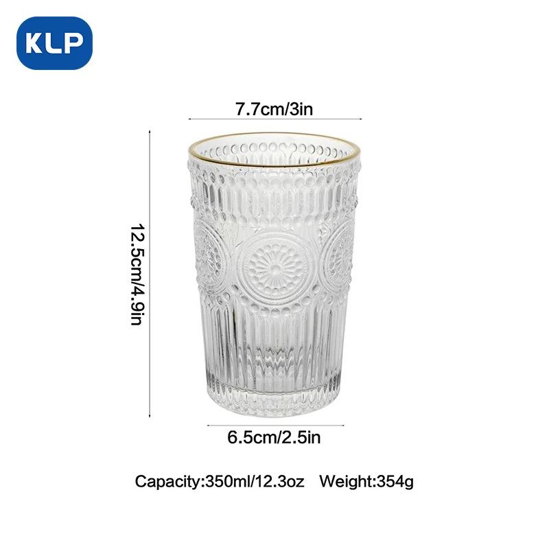 KLP 1pcs Vintage Embossed Glass Mug, Sunflower Coffee Mug, Clear Glass Mug, Family Breakfast Mug - High End, Capacity: 350ml