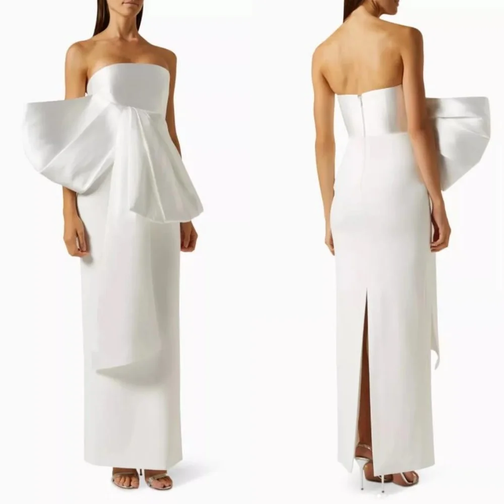 

Customized Sizes Available Simple Jersey Pleat Ruched Straight Strapless Midi Dresses Bespoke Occasion Dresses High Quality Sexy