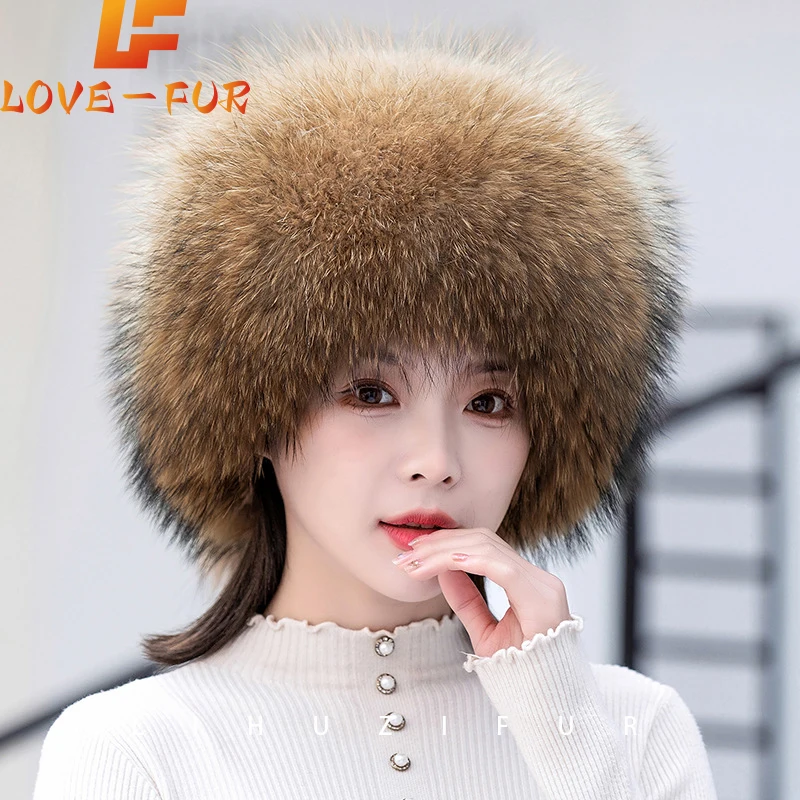 New Style Winter Women Fox Fur Hat Fluffy Soviet Female Outdoor Warm Cap Snow Fur Hats 2 tails Real Fox Fur Cold Bomber Hats