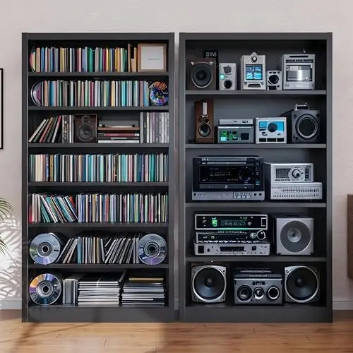 55" Media Storage Cabinet, Metal CD Storage Rack with 6 Adjustable Shelves, Large DVD Storage Shelf Rack for Living view 6