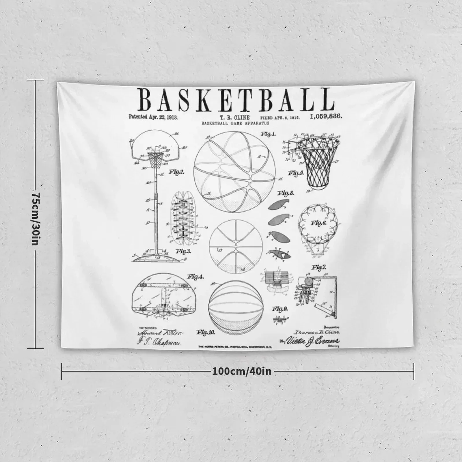 Basketball Old Vintage Patent Drawing Print Tapestry Home Decorations Home Decoration Tapestry