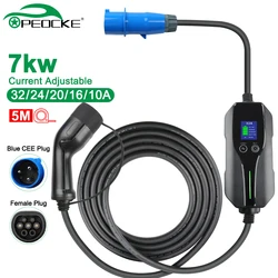 Peocke 7KW EV Portable Charger Type 2 IEC62196-2 Plug With EVSE Charging Box Car Charger CEE Plug for Electric Vehicle Charger