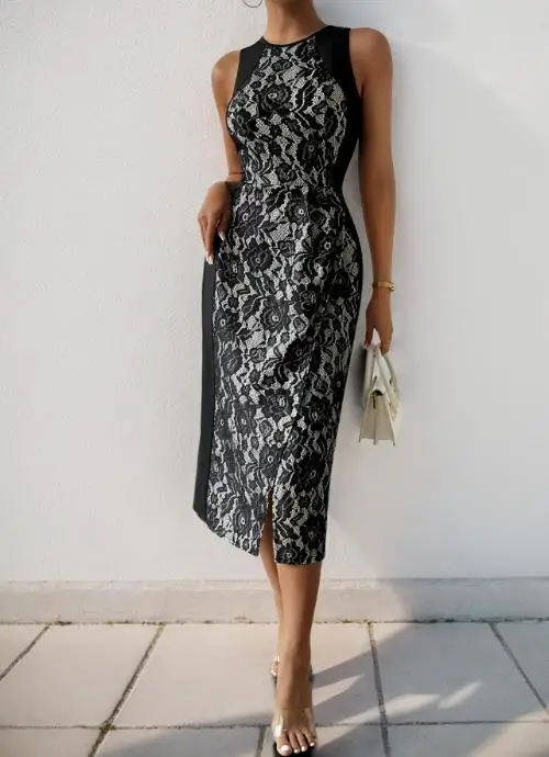 

Sleeveless Slim Fit Hip Hugging Lace Dress with A High-End Temperament