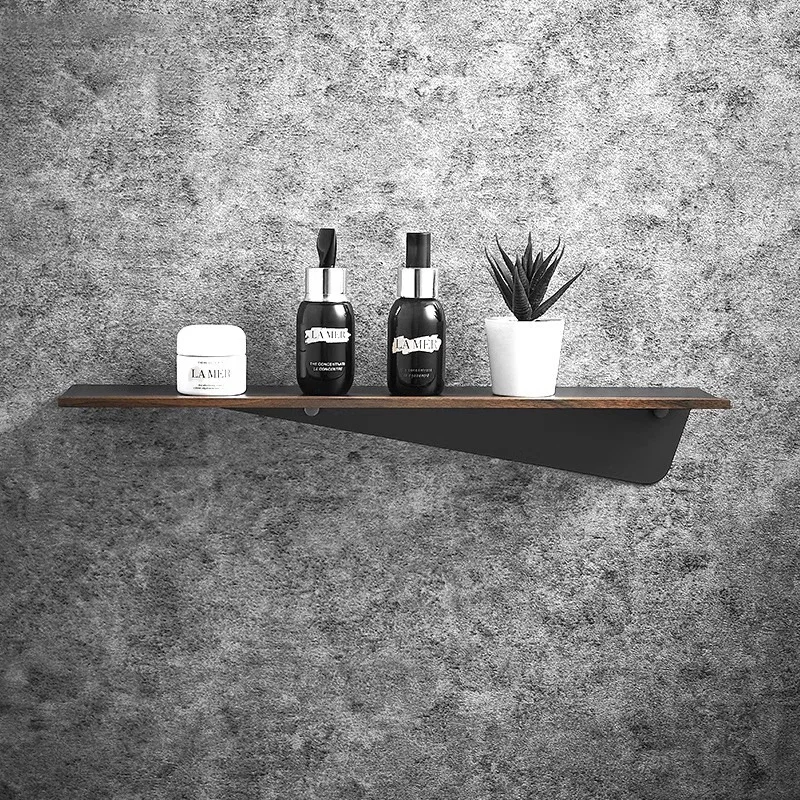 30-50cm Aluminum Bathroom Storage Shelf Black/White Walnut Wall Mounted Bathroom Shower Gel Shampoo Holder Bathroom Accessories