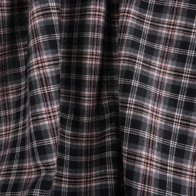 Twill Brushed Plaid Fabric Per Meter for Shirt Skirt Pants Coat Diy Sewing Autumn Needlework Cloth Soft Comfortable Black Green