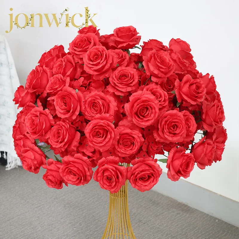 80-30cm Luxuriöser Künstlicher Blumenball aus Roten Rosen und Pfingstrosen für Hochzeitstischdekoration, Blumenhintergrund, Eventdekoration, Bühnendekoration – Detail 7