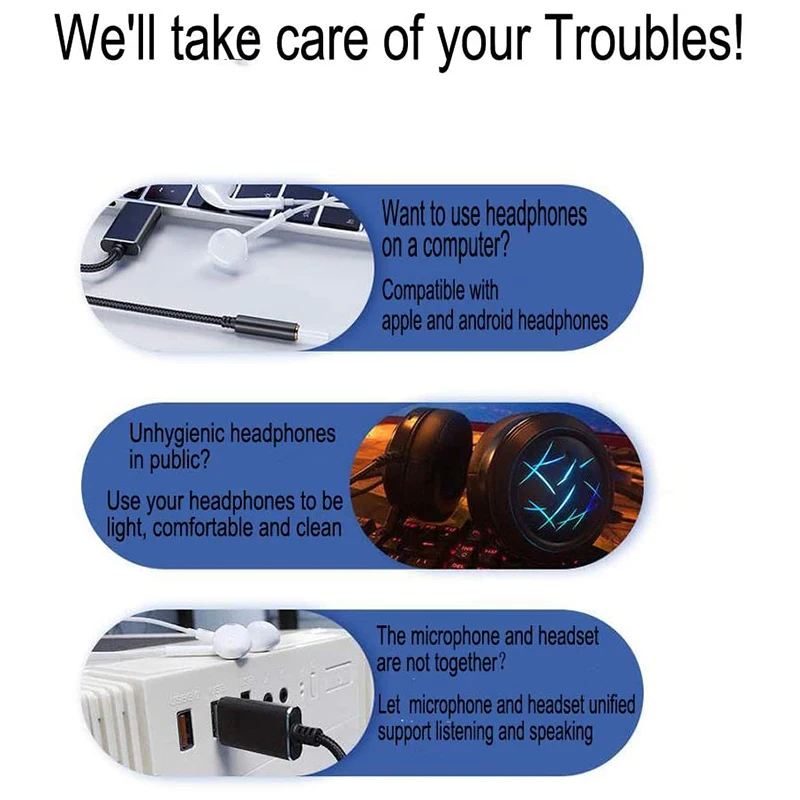 Adaptador de áudio USB para 3,5mm para fone de ouvido e microfone, Combo 3,5mm, Conversor Aux Stereo, Headset, Mac, PS4, PC