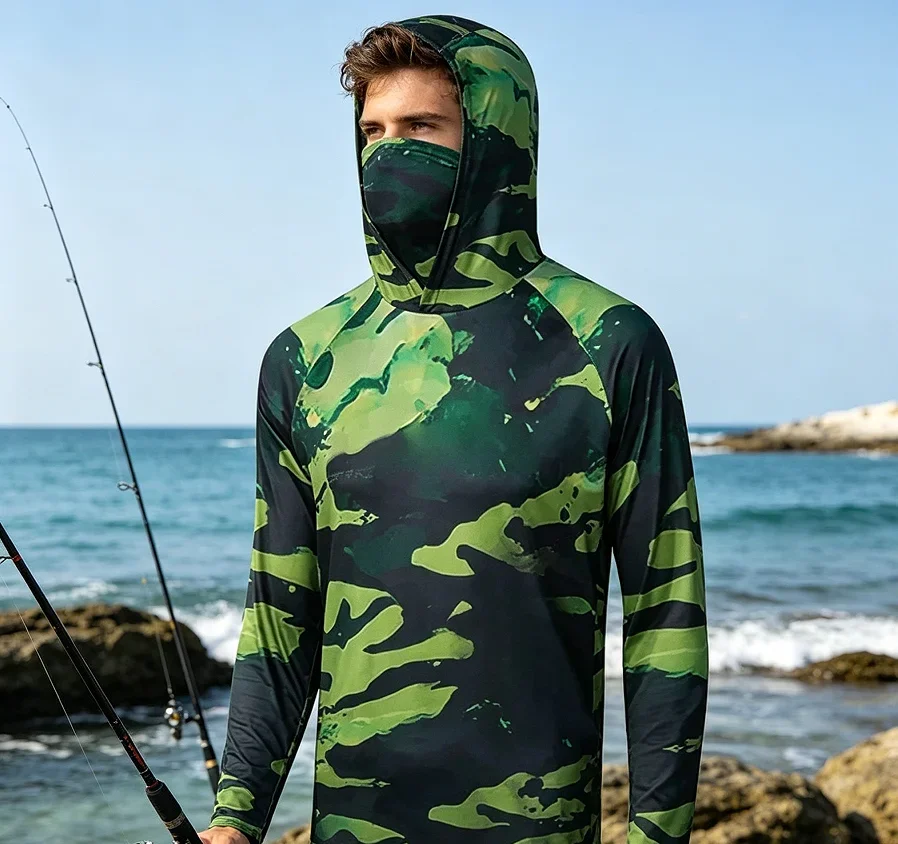 

UPF 50+ Sun Protection Long Sleeve Hoodie Shirt T-Shirt for Running Fishing Workout
