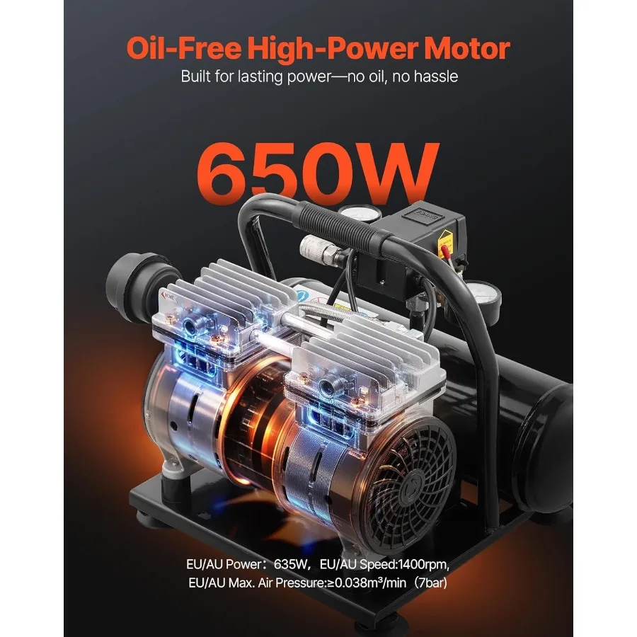 ضاغط هواء 1 جالون خزان فولاذي 1 حصان 1.5CFM @ 90PSI ضاغط هواء خالي من الزيت مع أقصى. 120 رطل لكل بوصة مربعة ضغط فائق الهدوء 78 ديسيبل بورتاب #2